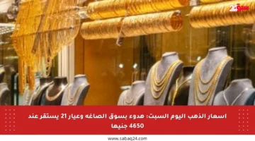 أسعار الذهب اليوم السبت: هدوء بسوق الصاغة وعيار 21 يستقر عند 4650 جنيها